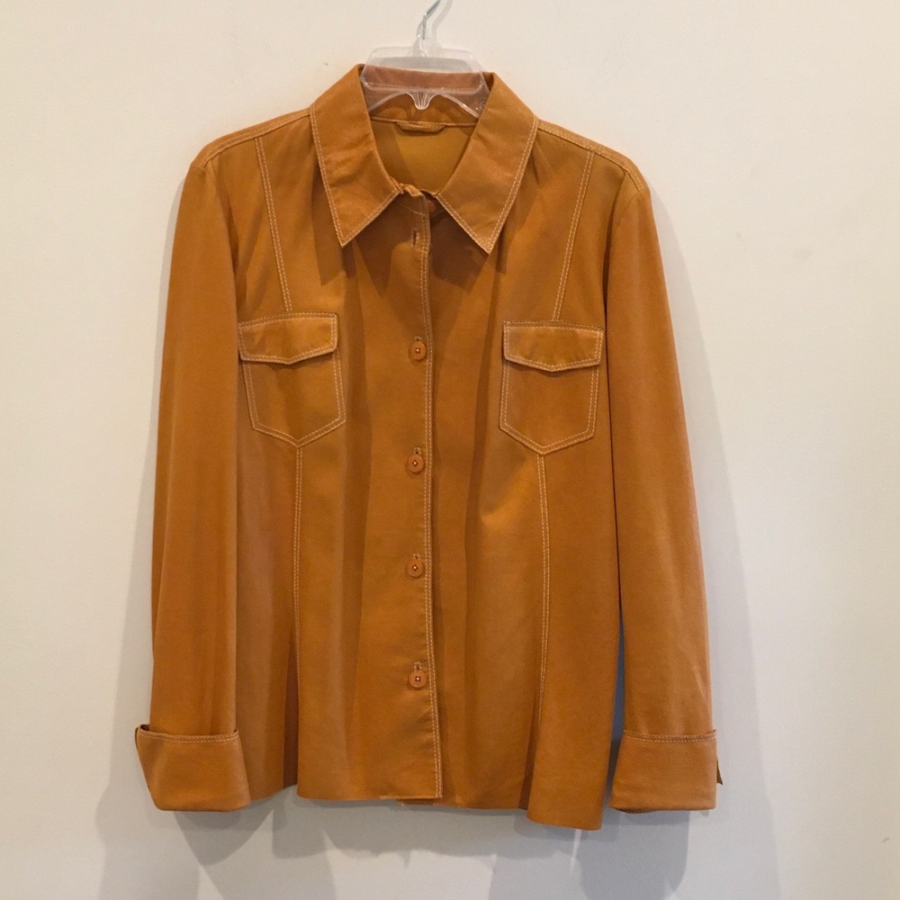 Classic Women's Suede/Leather with a sheen Button-Front Jacket in Camel